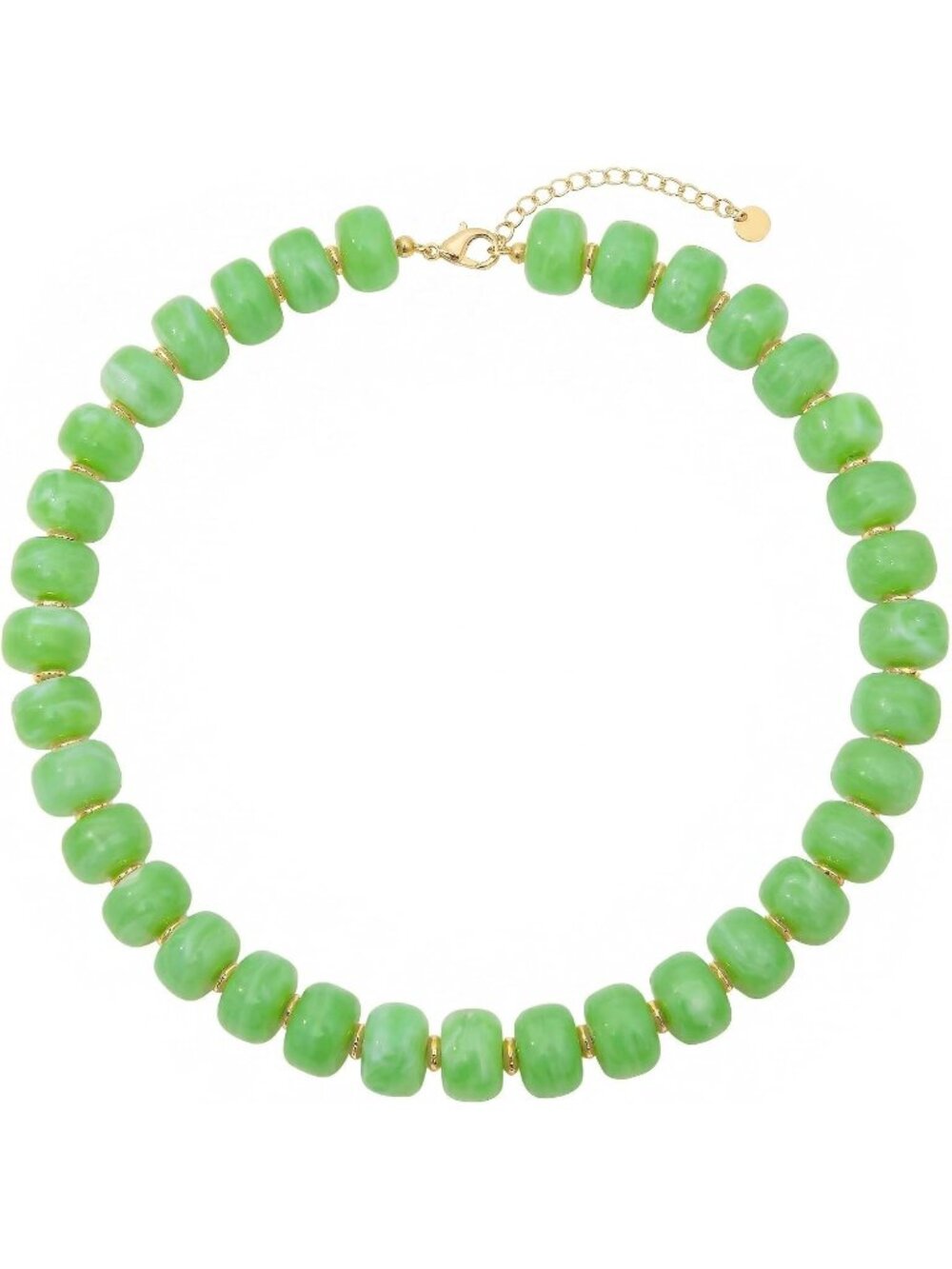 Women's Chunky Lime Green Beaded Necklace Marbled Resin Drum Bead Choker Jewelry